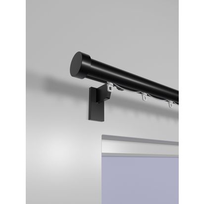 John Lewis Select Curl Gliding Curtain Pole with Stud Finial, Wall Fix, Dia.30mm Satin Soft Black | H70 x W90 x D1350mm