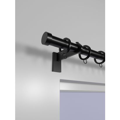 John Lewis Select Curtain Pole with Rings and Stud Finial, Wall Fix, Dia.25mm Satin Soft Black | H70 x W127 x D1100mm