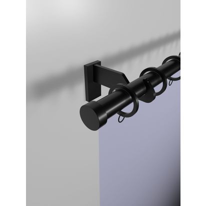 John Lewis Select Curtain Pole with Rings and Stud Finial, Wall Fix, Dia.25mm Satin Soft Black | H70 x W127 x D1100mm