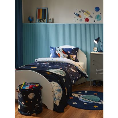 John Lewis Outer Space Glove in the Dark Pure Cotton Duvet Cover and Pillowcase Set, Multi Multi | Single: L200 x W135cm, Pillowcase: L75 x W50cm