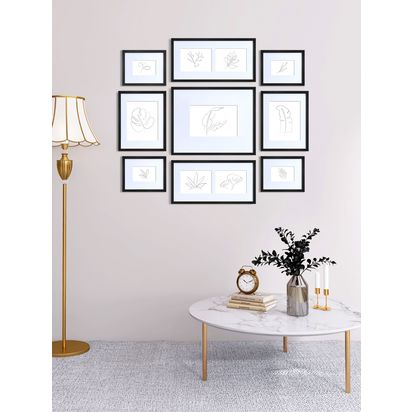 nielsen Gallery Multi-aperture Photo Frame Set, 11 Photo, Black Black | Large: 52.9 x 42.9 x 1.5cm