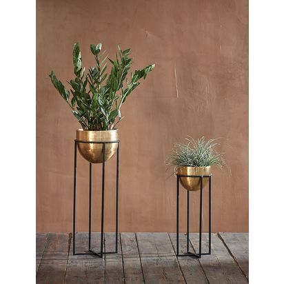 Nkuku Atsu Indoor Planter & Stand, Antique Brass Antique Brass | H78 x Dia.28cm