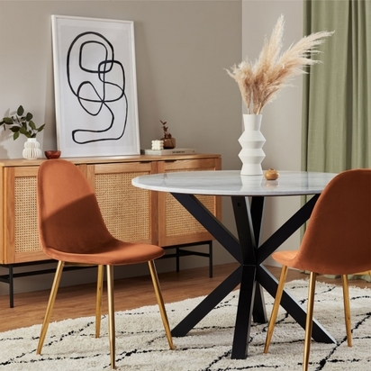 Rayner Dining Chair, Burnt Orange Velvet Leg Colour: Brass