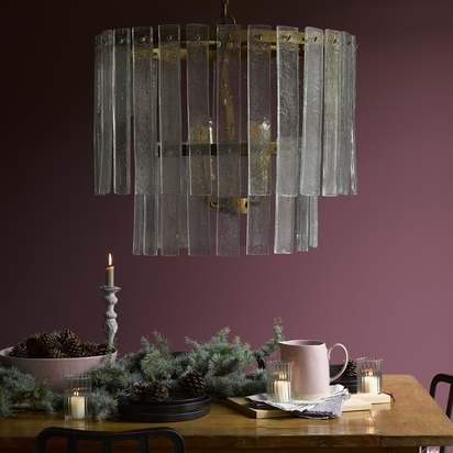 Starsky chandelier with clear recycled pressed glass strips