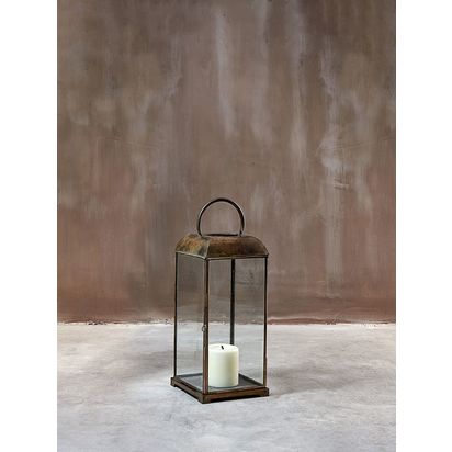 nkuku Kaso Brass Lantern Candle Holder, Antique Brass Antique Brass | Large: H65 x W17 x D17cm
