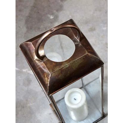 nkuku Kaso Brass Lantern Candle Holder, Antique Brass Antique Brass | Large: H65 x W17 x D17cm