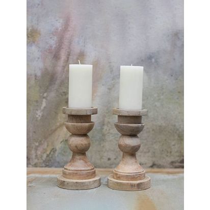 nkuku Kibibi Wooden Candlestick, Natural Brown | H23 x Dia.13cm