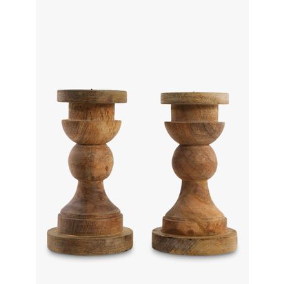 nkuku Kibibi Wooden Candlestick, Natural Brown | H23 x Dia.13cm