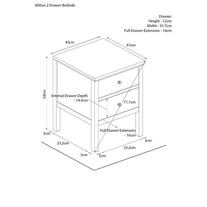 John Lewis Wilton 2 Drawer Bedside Cabinet Linen | H58 x W43 x D41cm