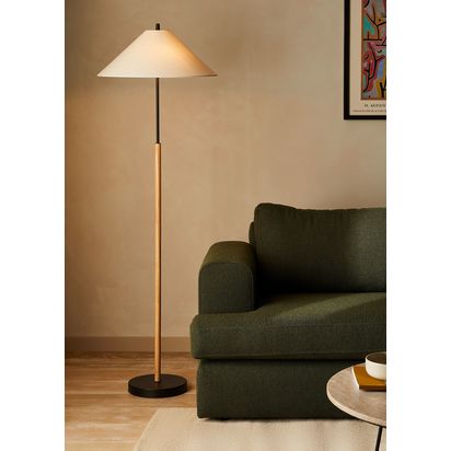 John Lewis Conical Floor Lamp, Black/Natural Black/Natural | H157.5 x Dia.50.8cm