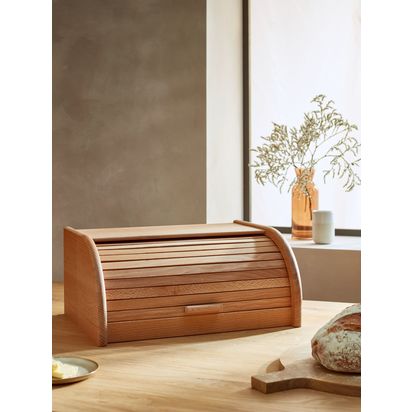John Lewis Classic Wood Roll Top Bread Bin, W40cm Natural | H18 x W40 x D30cm
