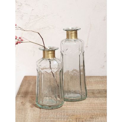 Nkuku Chara Decorative Glass Bottle Vase, Clear Clear | H18 x Dia.9cm