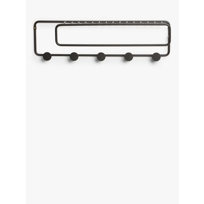 John Lewis Metal Shelf and Hook Unit, Black Black | H10.2 x W13 x D50cm