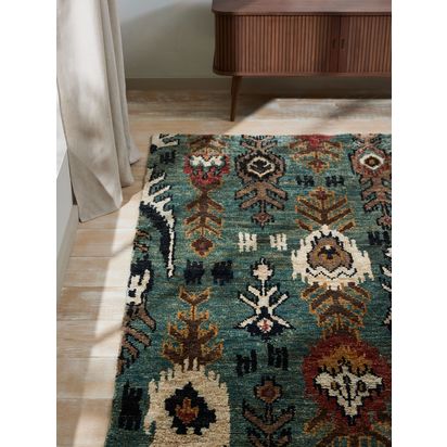John Lewis Ikat Jute Hand Knotted Rug Green | L240 x W170 x D1.5cm