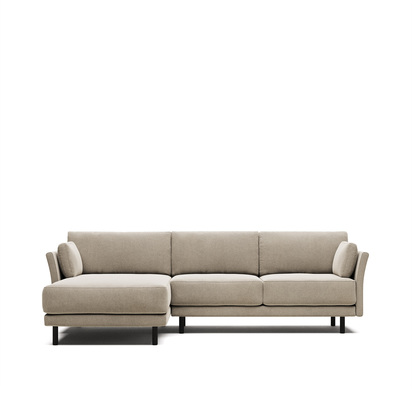 Gilma fire-retardant 3-seater sofa with right/left chaise longue in beige chenille with bl