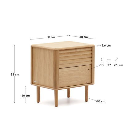 Lenon oak wood and veneer bedside table with 2 drawers, 50 x 55 cm FSC MIX Credit