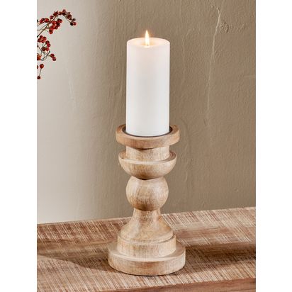 nkuku Kibibi Wooden Candlestick, Natural Brown | H23 x Dia.13cm