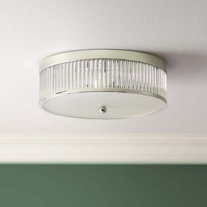 Round Roddy IP44 flush ceiling light in Nickel and clear glass
