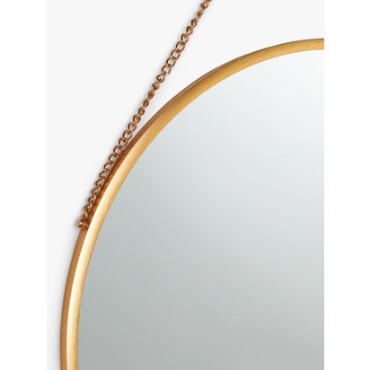 John Lewis Round Metal Frame Chain Hanging Mirror, 50cm Gold | D1.8 x Dia.50cm