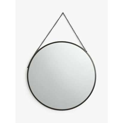 John Lewis Round Metal Frame Chain Hanging Mirror, 50cm Black | D1.8 x Dia.50cm