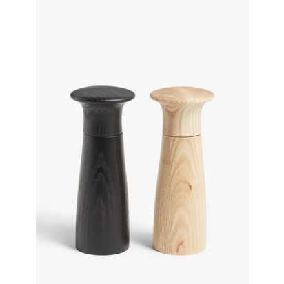 John Lewis Leckford Salt & Pepper Mills, Black/Ash Wood Multi | H15.2 x Dia.6cm