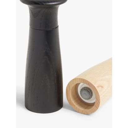 John Lewis Leckford Salt & Pepper Mills, Black/Ash Wood Multi | H15.2 x Dia.6cm