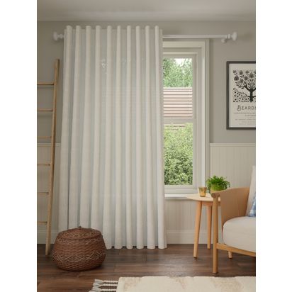 John Lewis Wide Stripe Hidden Tab Voile Panel Natural | W140 x Drop 229cm