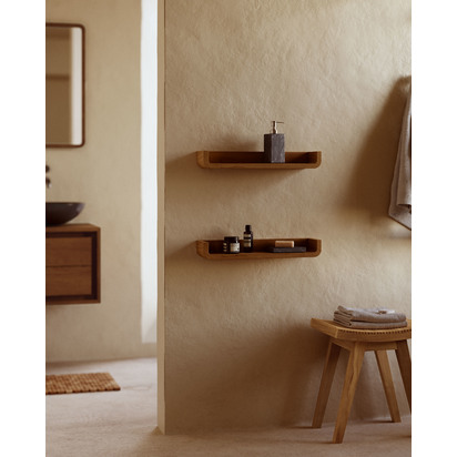 Shamel set of 2 shelves in solid teak with a walnut finish, 50 x 5 cm