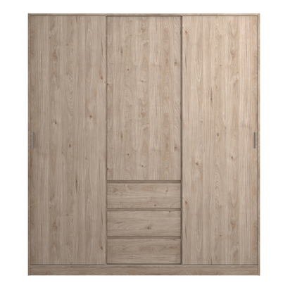 Avery 3 Wardrobe with 2 Sliding Doors 1 Door 3 Drawers in Jackson Hickory Oak