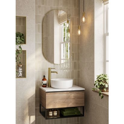 hib. Fusion Pill Bathroom Mirror, 90x50cm Brushed Brass | H90 x W50 x D2.5cm