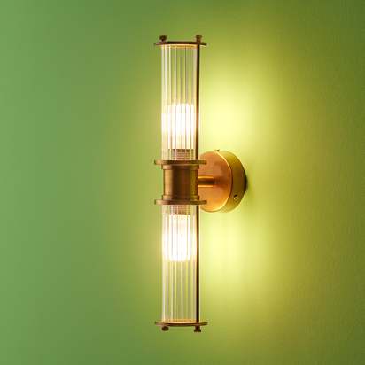 Larger Hunter IP44 rated wall light in brass and glass