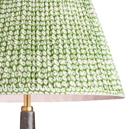 20cm empire gathered lampshade in green block printed cotton