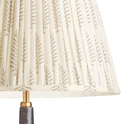 35cm straight empire gathered lampshade in grey ferns block printed cotton