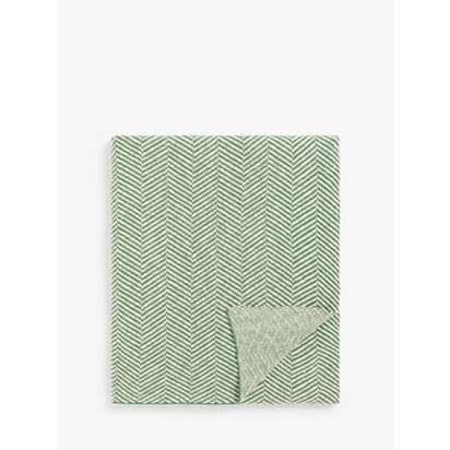 John Lewis Herringbone Knit Throw Green | L200 x W150cm