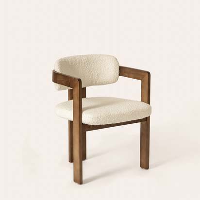 Curved Walnut Dining Chair - Boucle