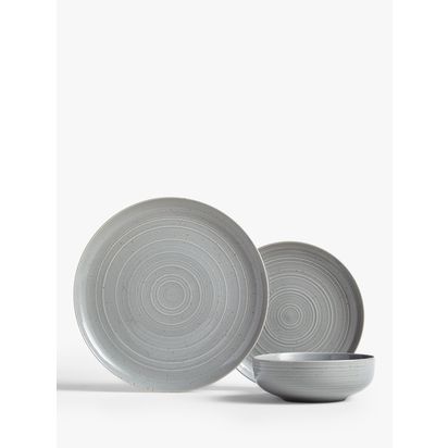 John Lewis ANYDAY Craft Speckle Glaze Dinnerware Set, 12 Piece Grey | Dinner plate: H2.1 x Dia.27.8cm, Side plate: H2.6 x Dia.21.2cm, Bowl: H6 x Dia.16.5cm
