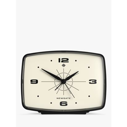 Newgate Clocks Retro Brooklyn Silent Sweep Alarm Clock, Black Black | H10.6 x W14 x D5.4m