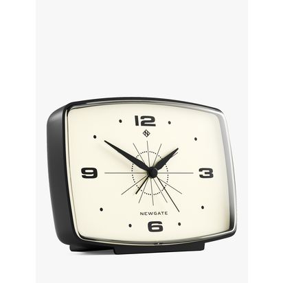 Newgate Clocks Retro Brooklyn Silent Sweep Alarm Clock, Black Black | H10.6 x W14 x D5.4m
