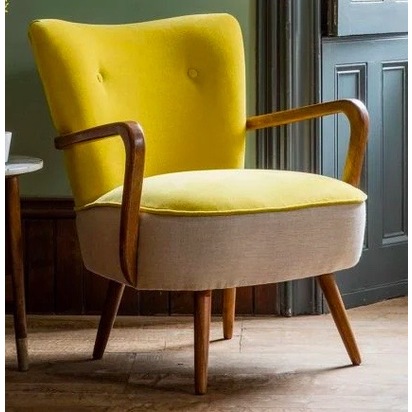 Calvin Armchair in Mustard Yellow Velvet and Linen