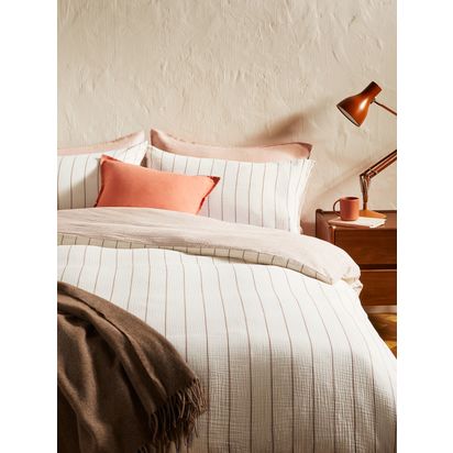 John Lewis Hayle Pure Cotton Gauze Reversible Stripe Bedding Multi | W135 x L200cm