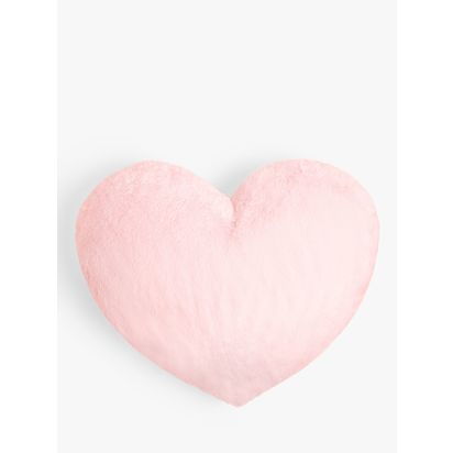 John Lewis Kids' Faux Fur Heart Cushion Pale Pink | H39 x W30 x D9.5cm
