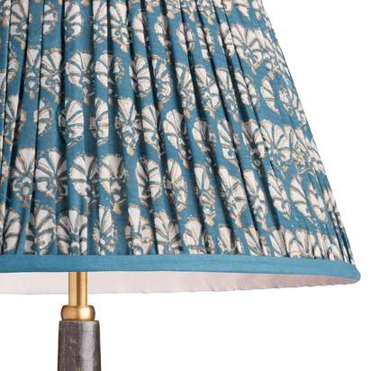 25cm empire gathered lampshade in turkish blue dervish block printed cotton