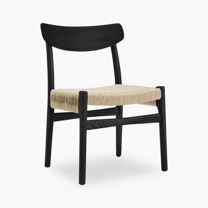 Danish Designs Benedict Wooden Dining Chair, Natural Weave & Black Colour: White