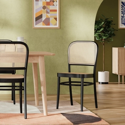 Bourne Wooden Dining Chair, Natural Cane & Black