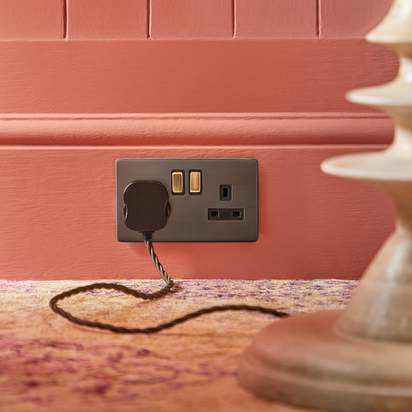 Double Florence plug socket in bronze