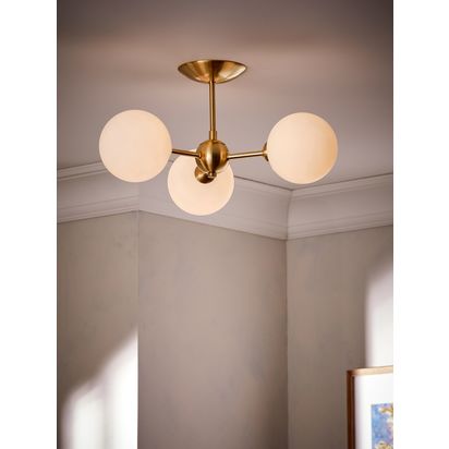 John Lewis Satellite 3 Arm Semi Flush Ceiling Light, Satin Brass Satin Brass | H21 x Dia.44cm