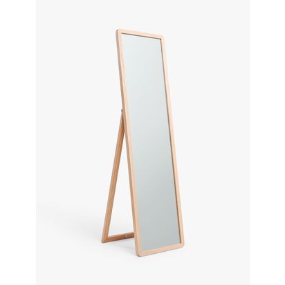 John Lewis Slim Solid Oak Wood Full-Length Cheval Mirror, 160 x 42cm Natural Oak | H160 x W42 x D5.3cm