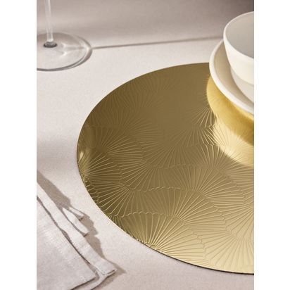John Lewis Etched Scallop Stainless Steel Round Placemats, Set of 2 Gold Gold | H0.1 x Dia.30.5cm