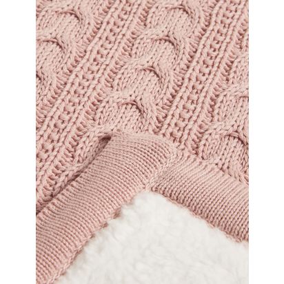 John Lewis Cable Knit Sherpa Fleece Baby Blanket Pink | L100 x W80cm