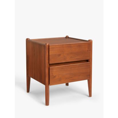 John Lewis Scandi 2 Drawer Wood Bedside Table, Walnut Finish Walnut Finish | H52 x W46 x D42cm